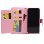 Wholesale iPhone Xs Max Multi Pockets Folio Flip Leather Wallet Case with Strap (Hot Pink)
